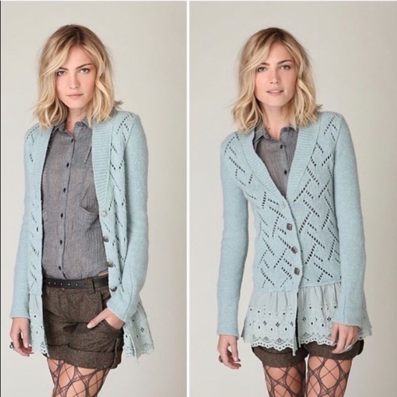 Free People Sweaters - Free People blue knit cardigan with eyelet hem